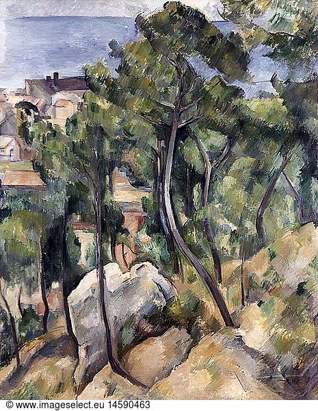 fine arts  Cezanne  Paul  (1839 - 1906)  painting  'view at the sea near L` Estaque'  State Gallery  Karlsruhe