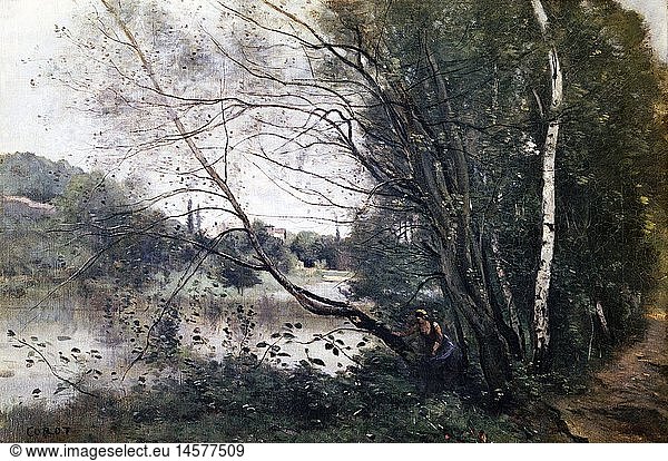 fine arts  Corot  Jean-Baptiste Camille  (1796 - 1875)  painting  'pond with bowing tree'  Museum  Reims