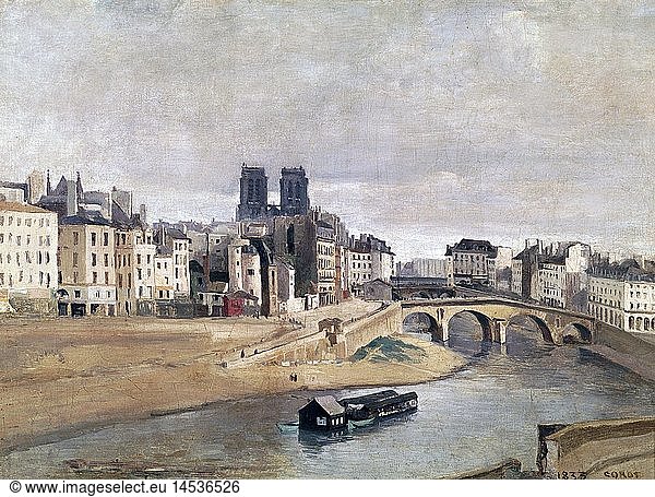 fine arts  Corot  Jean-Baptiste Camille  (1796 - 1875)  painting  'the Quai Orfevres and Saint Michel bridge in Paris'  Carnavalet Museum  Paris