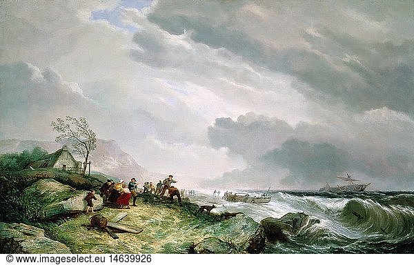 fine arts  Dommersen  Cornelis Christian  (1842 - 1928)  painting  'ship in distress'  1868  oil on canvas  50 cm x 79 cm