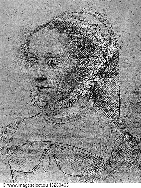 fine arts  Francois Clouet (1510 - 1572)  drawing  Jossine de Pisseleu  Dame de Lenoncourt  Comtesse de Vignory  portrait  1543  Musee Conde  Chantilly
