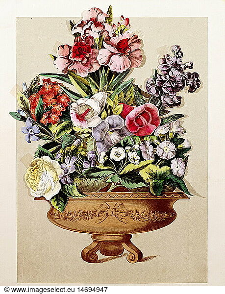 fine arts  game and gambling  flower vase  plug game for girls with cut out colour lithographs  Southern Germany  circa 1850 / 1855