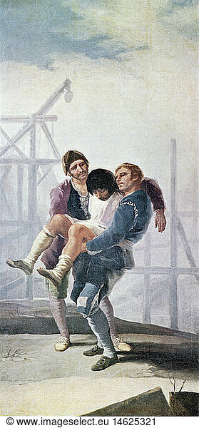 fine arts  Goya  Francisco de  painting  'El albanil herido' (The Injured Mason)  1786 - 1787  oil on canvas  268 x 110 cm  Prado  Madrid