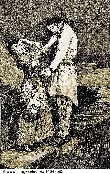 fine arts  Goya y Lucientes  Francisco de (1746 - 1828)  graphic  etching  'A caza de dientes' (Out hunting for teeth)  from the series