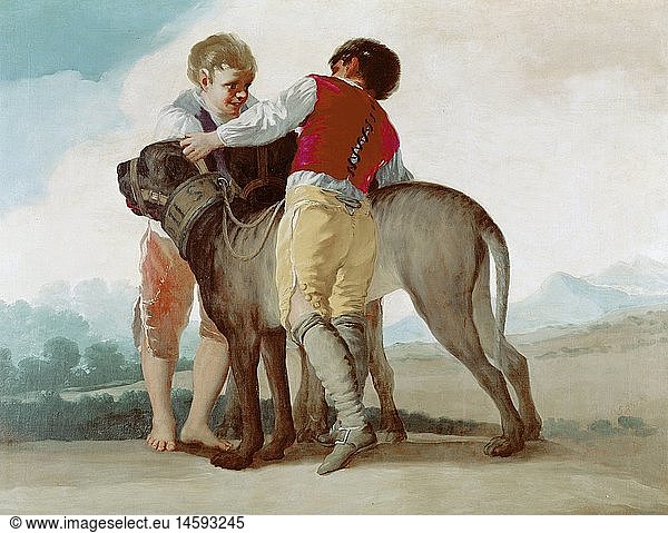 fine arts  Goya y Lucientes  Francisco de  (1746 - 1828)  painting  'Dos ninos con dos perros'  ('two boys with two dogs')  1786 - 1787  oil on canvas  112 cm x 145 cm  Prado  Madrid