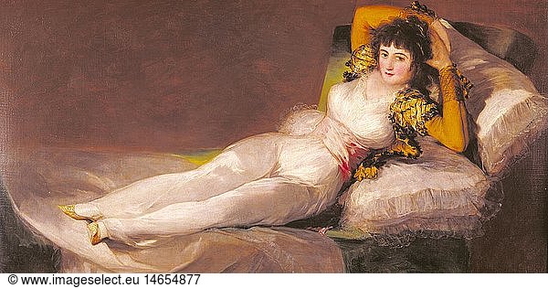 fine arts  Goya y Lucientes  Francisco de  (1746 - 1828)  painting  'La Maja Vestida'  ('the clothed Maja')  1800 - 1803  oil on canvas  97 cm x 190 cm  Prado  Madrid