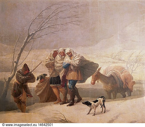 fine arts  Goya y Lucientes  Francisco de  (1746 - 1828)  painting  'La Nevada'  ('the snowstorm')  1786 / 1787  oil on canvas  275 cm x 350 cm  Prado  Madrid