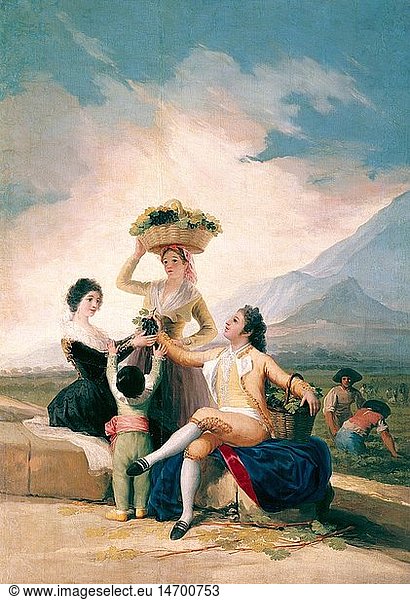 fine arts  Goya y Lucientes  Francisco de  (1746 - 1828)  painting  'La Vendimia'  ('the vindemiation)  1786  oil on canvas  275 cm x 190 cm  Prado  Madrid