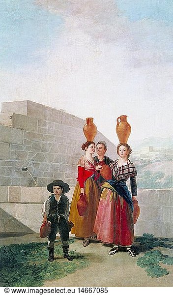 fine arts  Goya y Lucientes  Francisco de  (1746 - 1828)  painting  'Las Mozas de Cantaro'  ('girls with clay jugs')  1791 - 1792  oil on canvas  262 cm x 160 cm  Prado  Madrid