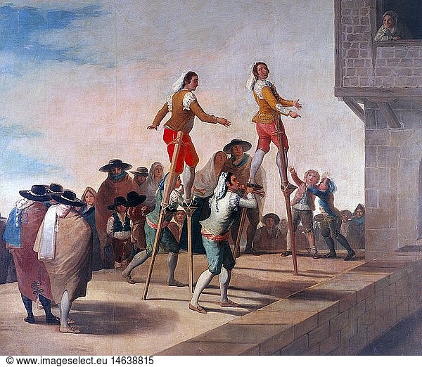 fine arts  Goya y Lucientes  Francisco de  (1746 - 1828)  painting  'Los Zancos'  'the stilts'  1788  oil on canvas  Prado  Madrid