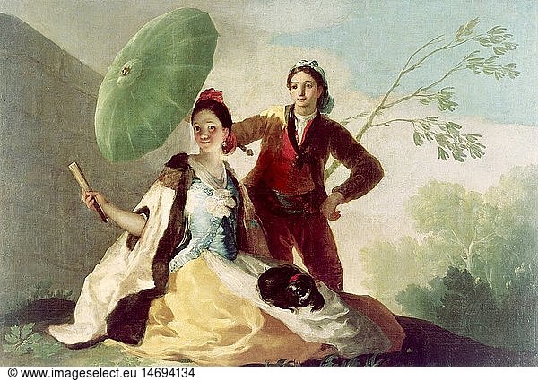 fine arts  Goya y Lucientes  Francisco Jose de  (1746 - 1828)  painting  'the parasol'  1776 - 1778  oil on canvas  108 cm x 152 cm  Prado  Madrid