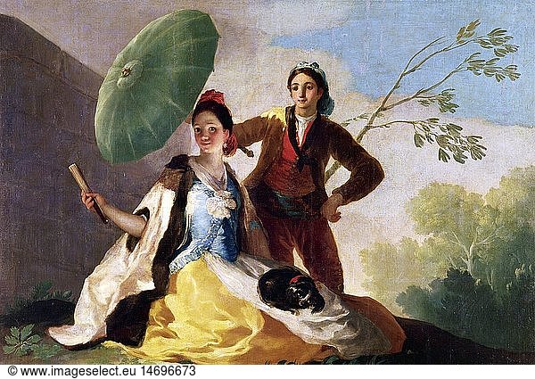 fine arts  Goya y Lucientes  Francisco Jose de (30.3.1746 - 16.4.1828)  painting 'The Parasol'  oil on canvas  1777  Prado  Madrid