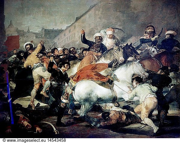 fine arts  Goya y Lucientes  Francisco Jose de  (1746 - 1828)  painting  'the second of May 1808 - the charge of the Mamelukes'  1814  oil on canvas  266 cm x 345 cm  Prado  Madrid