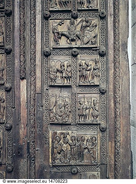 fine arts  Middle Ages  craft  wood carving  scenes from the life of Jesus Christ  wooden door  2nd quarter of the 11th century  church Saint Mary in capitol  Cologne
