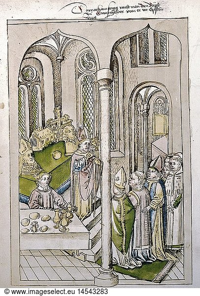 fine arts  middle ages  miniature  Council of Constance  1414 - 1418  ordination of Oddo di Colonna  Chronicle of Ulrich von Richenthal  15th century  Rosgarten Museum  Konstanz