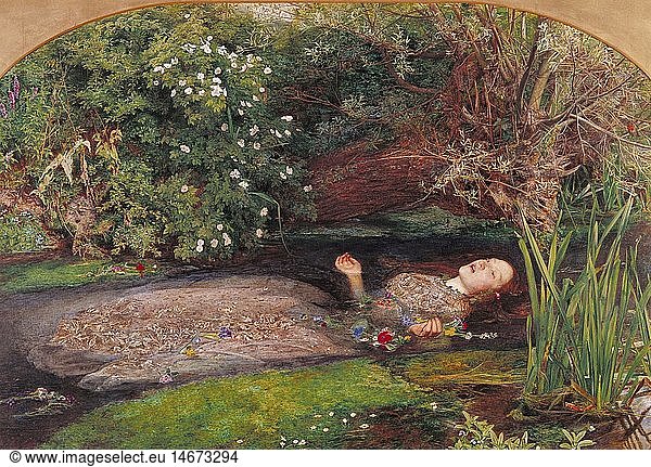 fine arts  Millais  Sir John Everett (1829 - 1896)  painting 'Ophelia'  1851 - 52  oil on canvas  76 x 112 cm  Tate Gallery  London