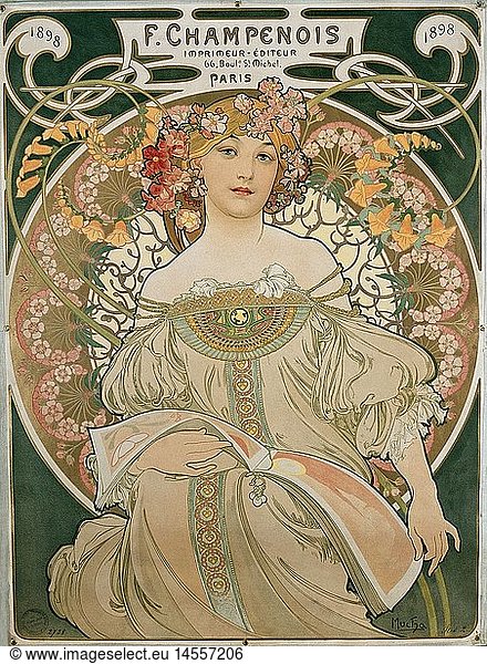 fine arts  Mucha  Alphonse (24.8.1860 - 14.7.1939)  coloured lithograph  'Reverie'  1897