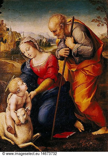fine arts  Raphael (Raffaello Santi  1483 - 1520)  painting 'The Holy Family with a lamb'  1507  oil on panel  Museo del Prado  Madrid