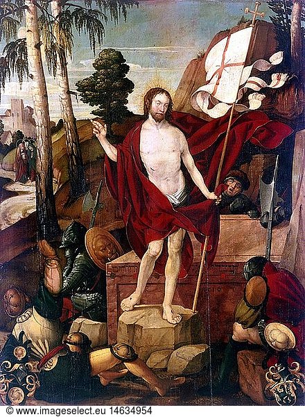fine arts  religious art  Jesus Christ  resurrection  painting  'Die Auferstehung' (The Resurrection)  by Martin Schaffner (circa 1477/78 - 1546/9)  Museum of the city of Ulm