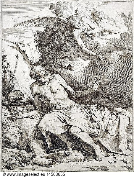 fine arts  Ribera  Jusepe de (1591 - 1652)  etching  Saint Jerome and the Angel  1622  private collection