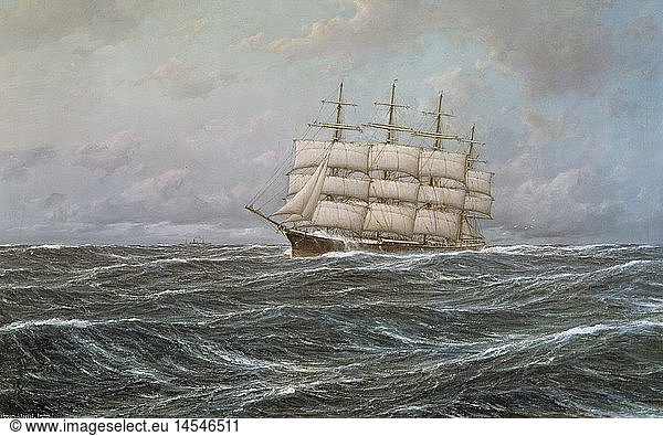 fine arts  Schnars-Alquist  Hugo (1855 - 1939)  painting  'Sailer' ('Segelschiff')  private collection