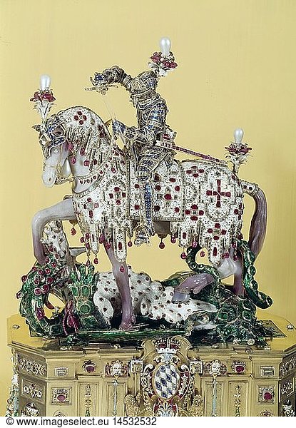 fine arts  sculpture  'Saint George'  gold ans silver with enamel and jewels  between 1586 - 1597  design by Friedrich Sustris  Treasury  Residenz  Munich