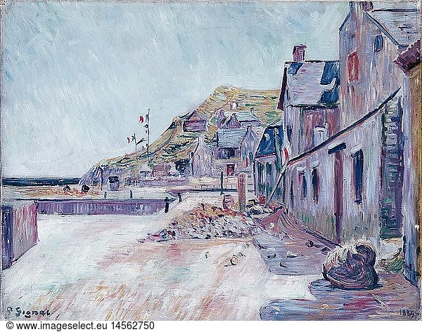 fine arts  Signac  Paul  (1863 - 1935)  painting  'farm houses at the French coast'  Saarlandmuseum  SaarbrÃ¼cken  Germany