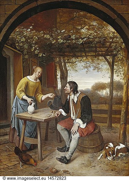 fine arts  Steen  Jan (1626 - 3.2.1679)  painting  'The Traveller's Rest' (Le repos du voyageur)  Musee Fabre  Montpellier