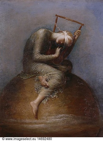 fine arts  Watts  George Frederic (1817 - 1904)  painting 'Hope'  1885  oil on canvas  141 x 110 cm  Tate Gallery  London