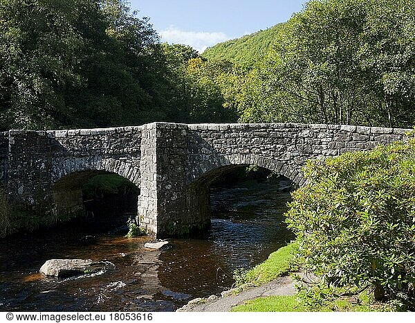 Fingle Bridge over the River Teign in Dartmoor National Park. Drewsteignton  Devon  England  United Kingdom  Europe