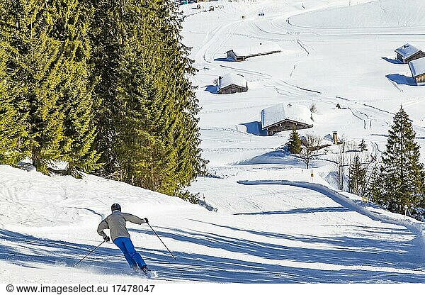 Finish slope of the Grünsee downhill run Spitzingsee ski area Upper Bavaria Germany Europe