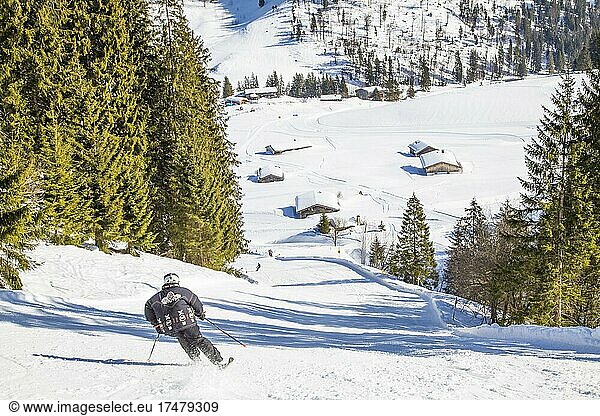 Finish slope of the Grünsee downhill run Spitzingsee ski area Upper Bavaria Germany Europe