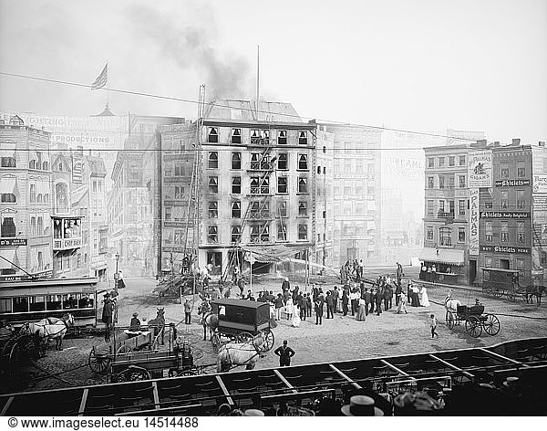 Firemen Battling Building Fire  Coney Island  New York  USA  Detroit Publishing Company  1903