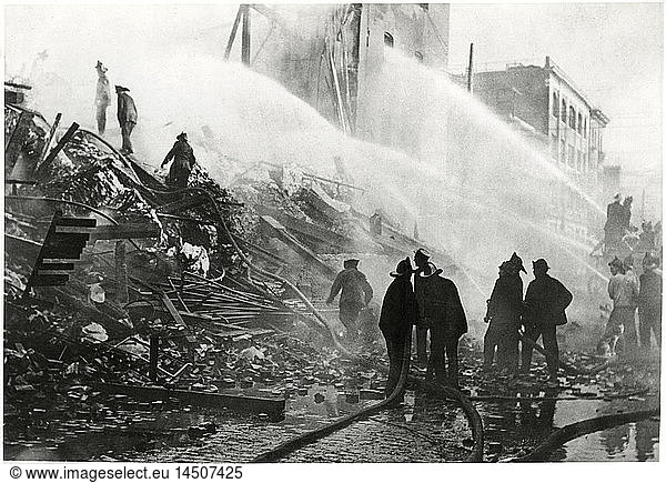 Firemen Battling General Paper Stock Co. Fire after Front Wall Fell  St. Louis  Missouri  USA  May 23  1911