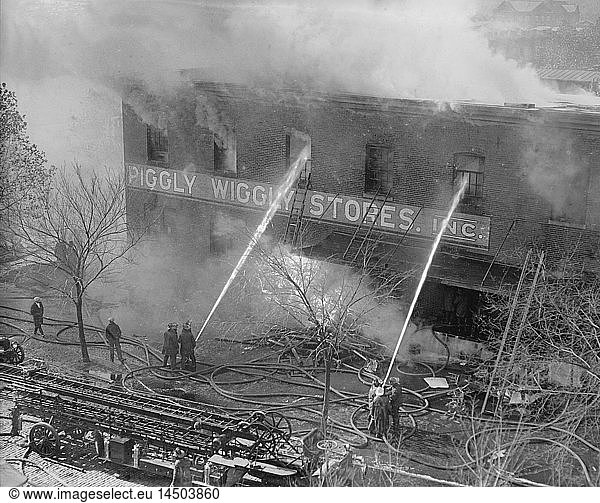 Firemen Battling Piggly Wiggly Store Fire  Washington DC  USA  National Photo Company  November 1923