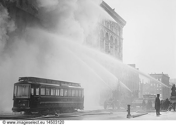 Firemen Fighting Building Fire  14th Street  New York City  New York  USA  Bain News Service  December 20  1909