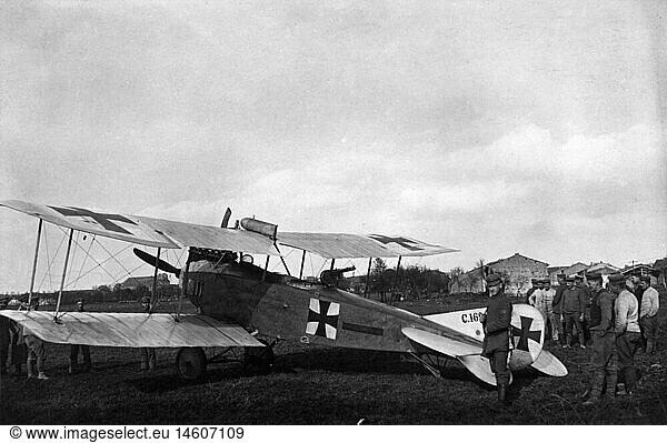 First World War / WWI  aerial warfare  aeroplanes  Germany  German reconnaissance plane  probably Albatros C.III  circa 1916