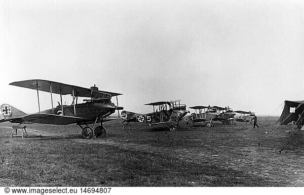 First World War / WWI  aerial warfare  aeroplanes  Germany  group of DFW C.V on airstrip  circa 1917