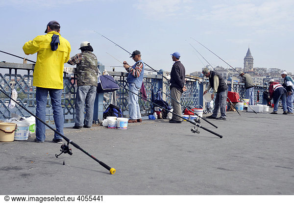 Fishers  Galata Bridge  Istanbul  Turkey  Europe