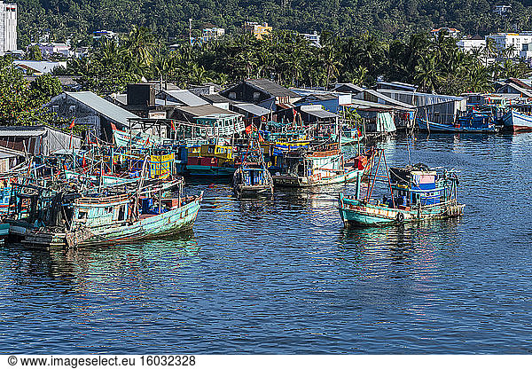 Fishing boats in the Duong Dong Fishing Harbour  island of Phu Quoc  Vietnam  Indochina  Southeast Asia  Asia