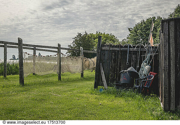 Fishing nets drying outdoors