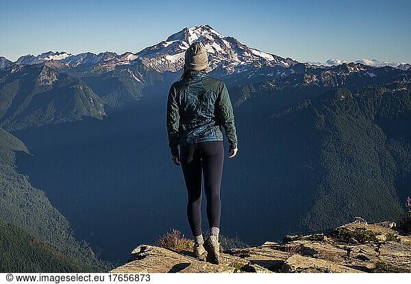 Fit female posing on Green Mountain in The Glacier Peak Wilderness