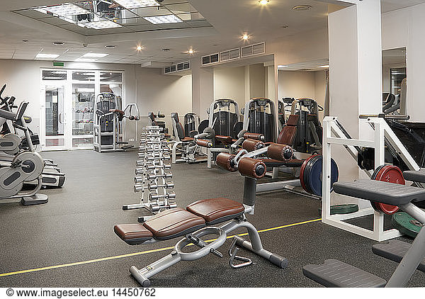 Fitness equipment in empty gym
