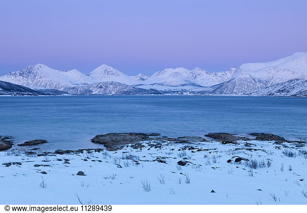 Fjord Landscape in Winter  Sandneshamnveien  Sandvika  Troms  Norway