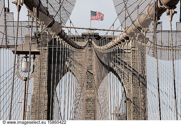 Flag on Brooklyn Bridge in NYC