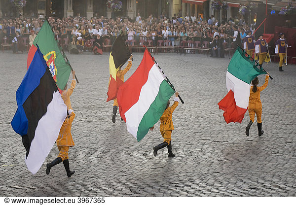 Flag procession during the Ommegang Festival  Brussels  Belgium  Europe