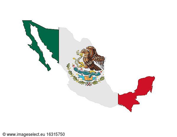 Flagge in Form des geografischen Landes  Mexiko  Lateinamerika und der Karibik  Mittelamerika  Amerika  Mittelamerika