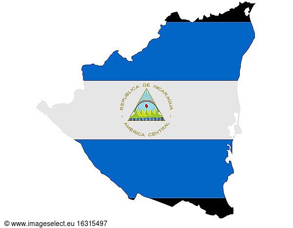 Flagge in Form des geografischen Landes  Nicaragua  Lateinamerika und der Karibik  Mittelamerika  Amerika  Mittelamerika