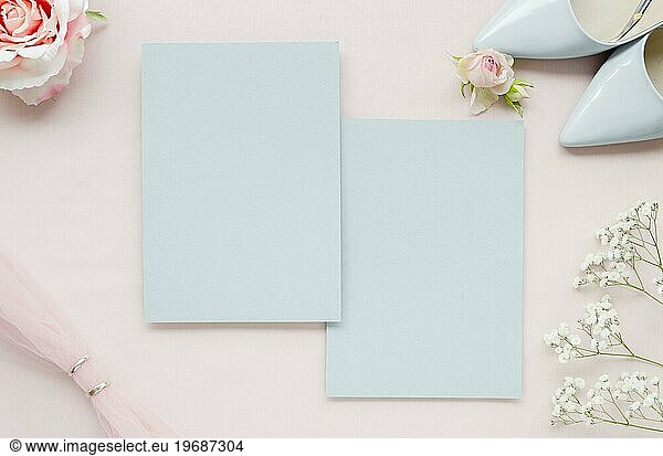 Flat lay blank wedding cards