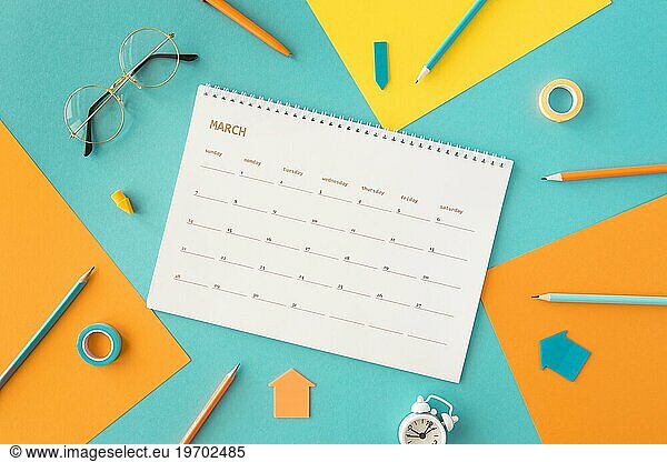 Flat lay planner calendar accessories